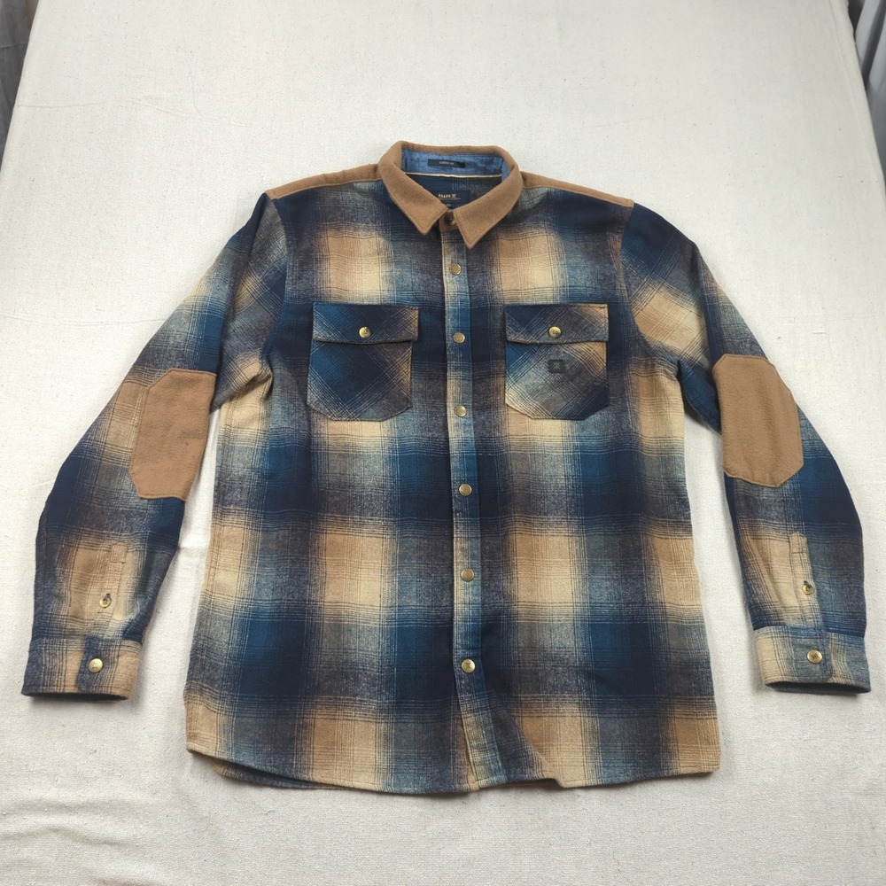 Roark Flannel Shirt Mens Extra Large Plaid Elbow Patch Snap Button